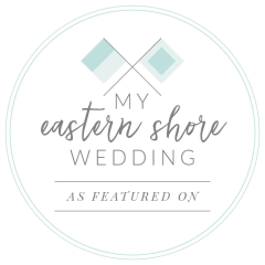 Circular logo reading “My Eastern Shore Wedding: As Featured On” with two small square flags at the top, often displayed by a Tilghman Island wedding venue.